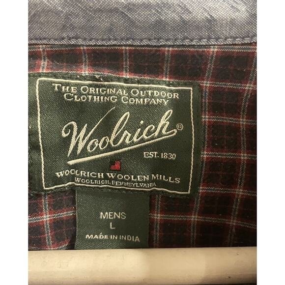 Woolrich Flannel Button Down Shirt Long Sleeve Sz L Red Brown Black Plaid Men’s - Picture 2 of 4